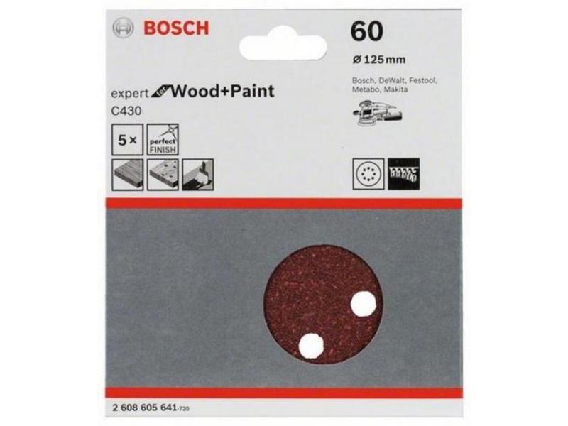 Шлифлист 125мм К 60 Expert for Wood+Paint 8 отв (-5-), BOSCH, 2608605641