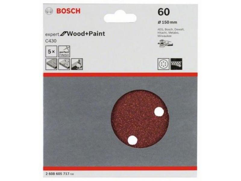 Шлифлист 150мм К 60 Expert for Wood+Paint 6 отв (-5-), BOSCH, 2608605717