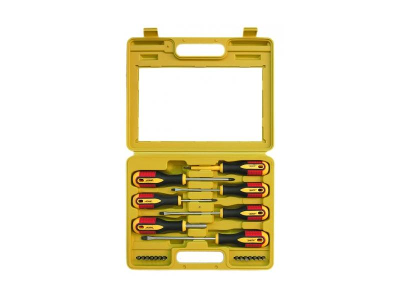 Набор отверток с трехкомпонентной рукояткой и вставок, 21 предмет, пластиковый кейс, Энкор, 19837