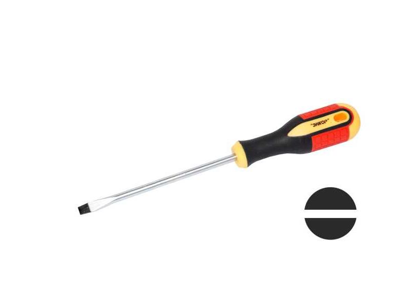 Отвертка шлиц 1,2x6,5х150мм трех комп рук, Энкор, 19616