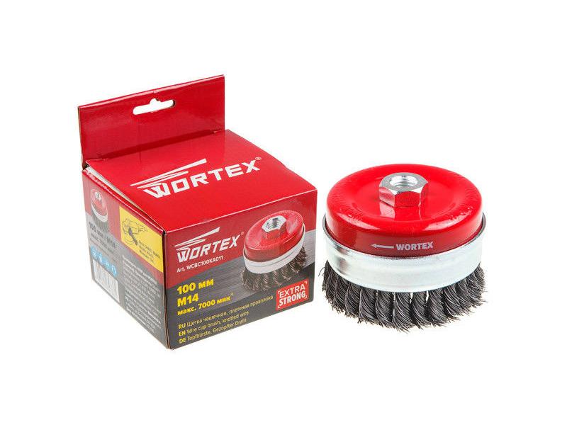 Щетка чашка косичка 100 мм усиленная WORTEX (WCBC100KA011)
