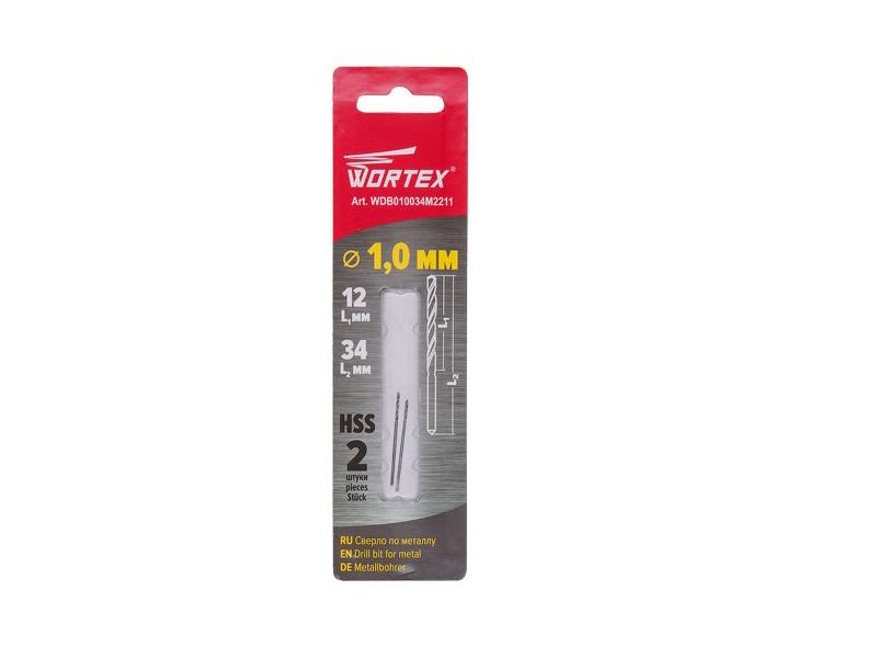 Сверло по металлу ц/х 1.0х12х34 мм HSS, комплект из 2-х шт WORTEX, WDB010034M2211